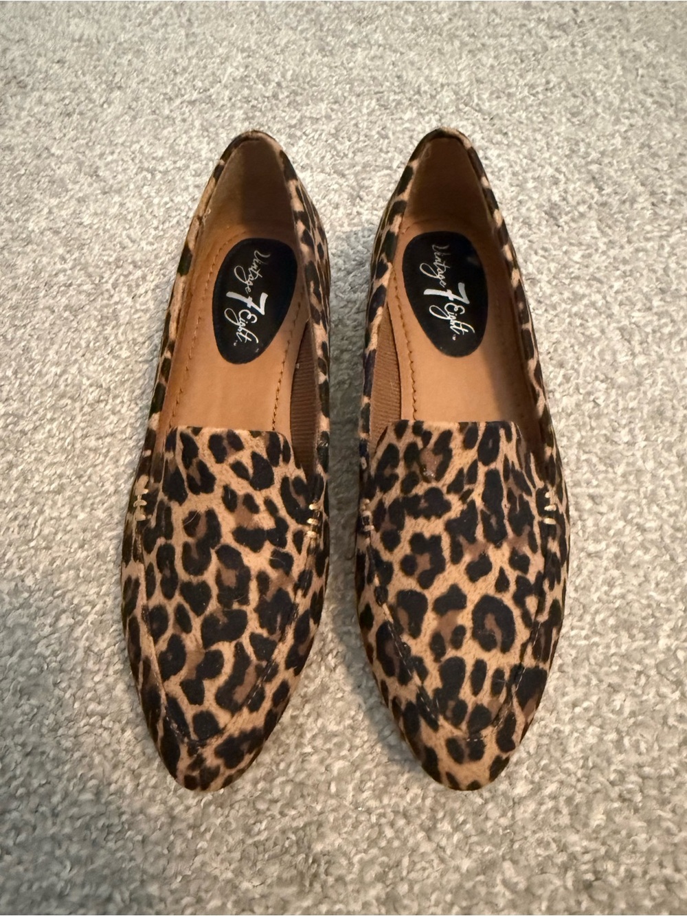 Vintage 7 Eight Leopard Print Slip-On loafers with mini wedge
